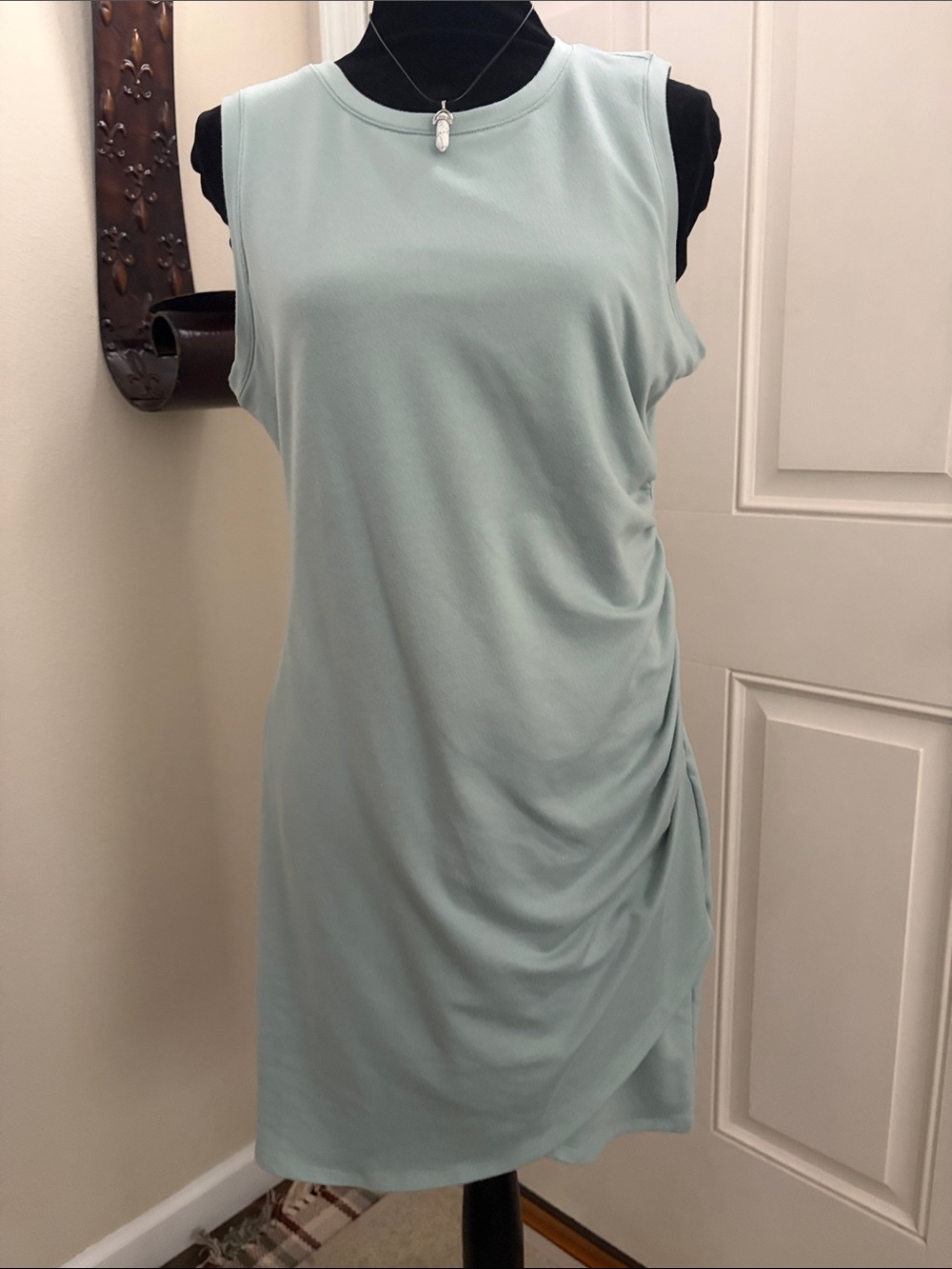 Nine West Sleeveless Side-Ruched Dress in Light Aqua